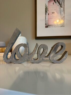 'Love' Wooden Script Sign - Gray